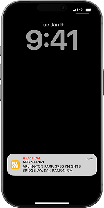 NEAR Registry AED-Needed Alert Lockscreen Notification