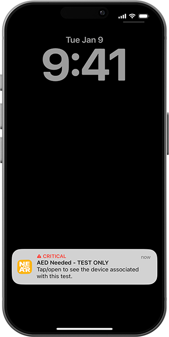 NEAR Registry AED Needed Alert Test (Lockscreen)