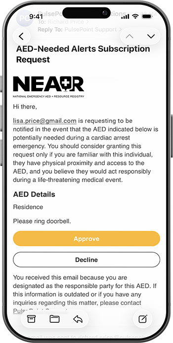 NEAR Registry Request AED Needed Alerts Email