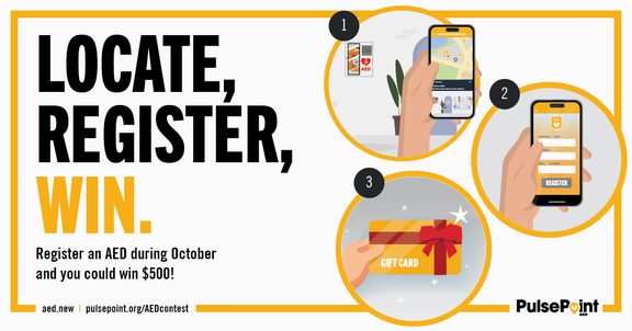 PulsePoint AED Contest FB Image "Locate, Register, Win"