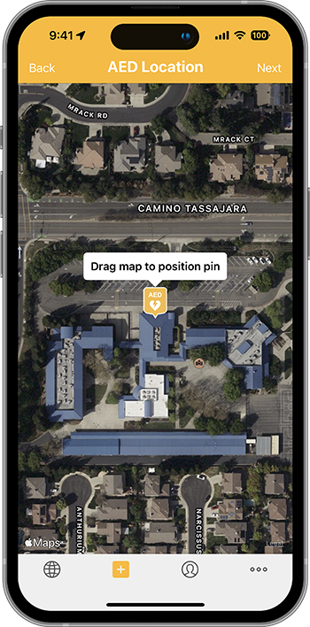 PulsePoint AED pin placement screen