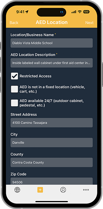 PulsePoint AED location screen