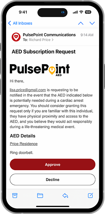 PulsePoint AED Needed Alert Request Email