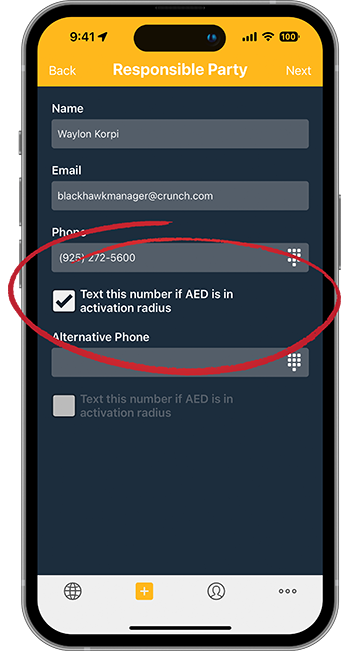PulsePoint AED Text RP if needed checkbox