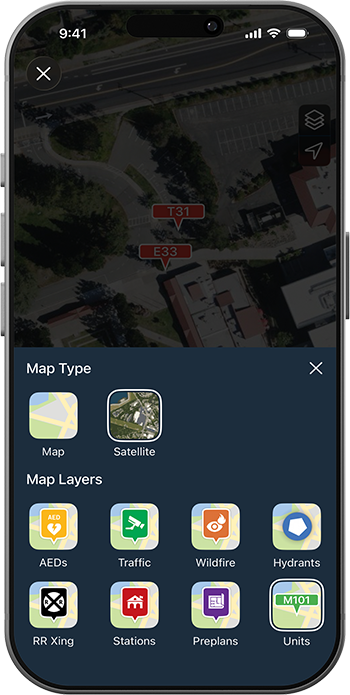 PulsePoint Respond Unit Location AVL Map Layer Selector