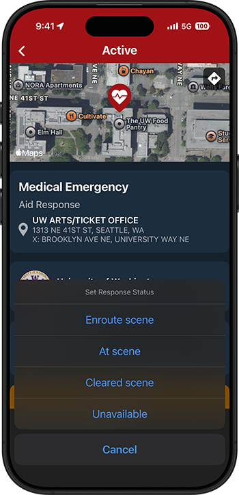 PulsePoint Respond Assigned Responders Set Response Status Menu