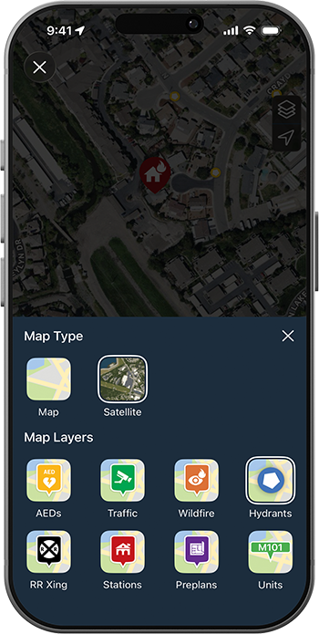 PulsePoint Respond Hydrant Map Layer Selector