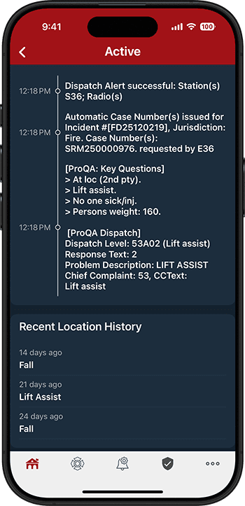 PulsePoint Respond Recent Location History
