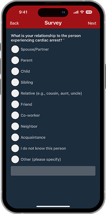 PulsePoint Respond Survey Mental Health Relationship to Responder Question