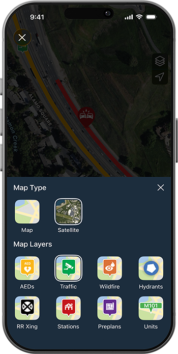 PulsePoint Respond Traffic Camera Map Layer Selector