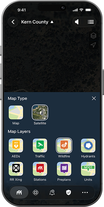 PulsePoint Respond Wildfire Camera Map Layer Selector