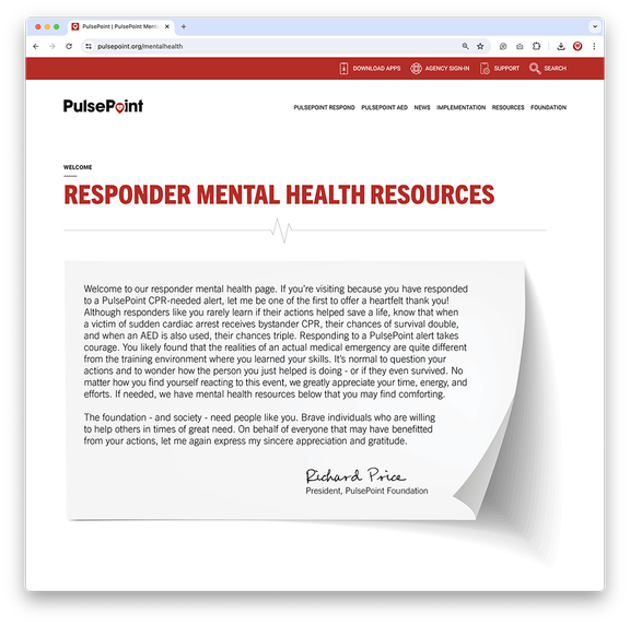 PulsePoint Responder Mental Health Landing Page