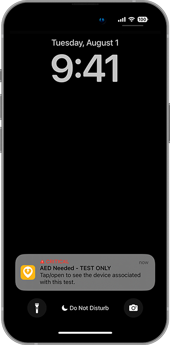 PulsePoint AED-needed Alert TEST Notification
