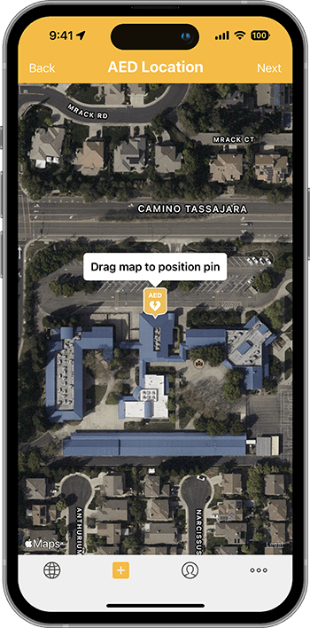 PulsePoint AED pin placement screen
