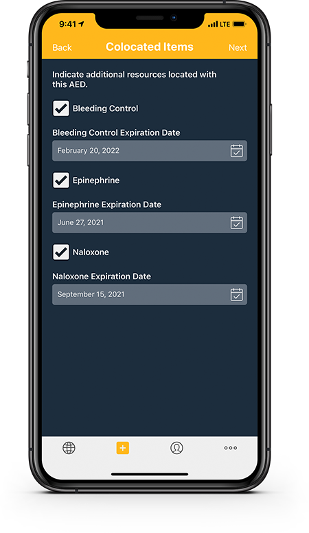 Colocated resources including Bleeding Control Kits, Naloxone (Narcan) and Epinephrine (EpiPen).