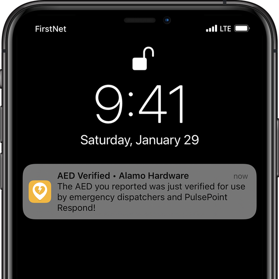 PulsePoint AED Notification for AED Verified Issue (Lockscreen)