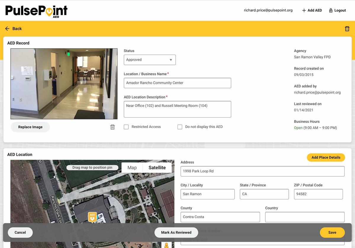 PulsePoint AED Registry Edit View