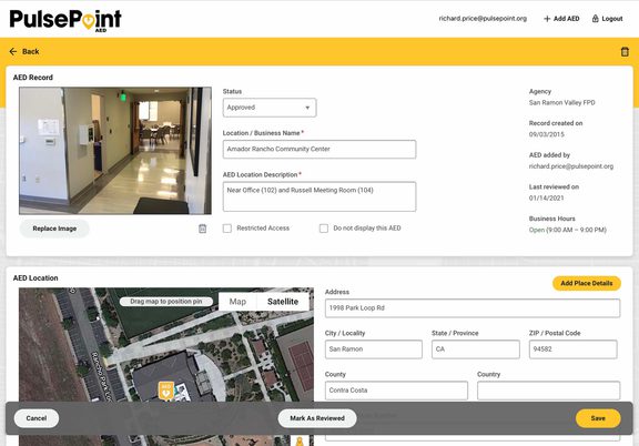 PulsePoint AED Registry Edit View