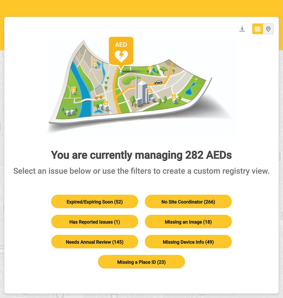 PulsePoint AED Registry Issue Buttons