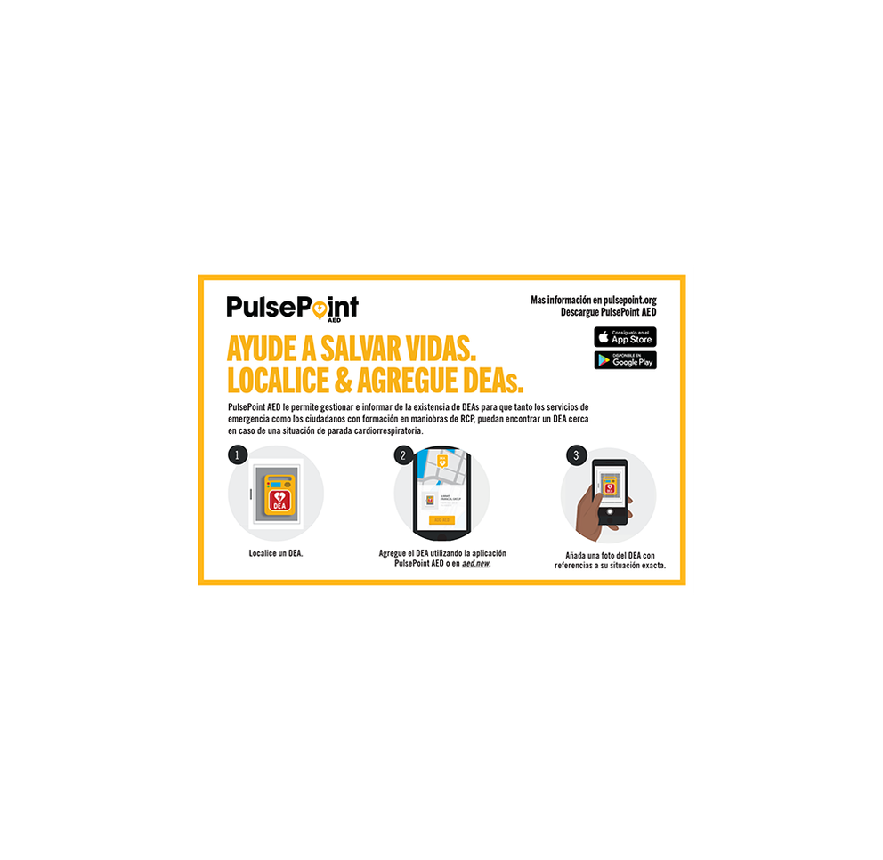 PulsePoint AED Registry Leave Behind Cards (Spanish language).