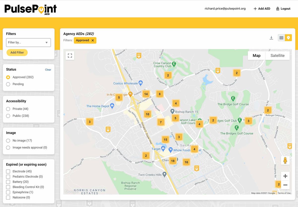 PulsePoint AED Registry Map View