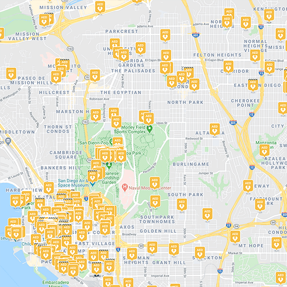 Live, interactive AED location map embedded within agency website.