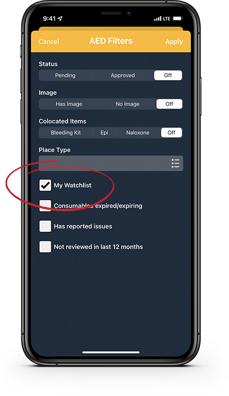 PulsePoint AED Watchlist Filter