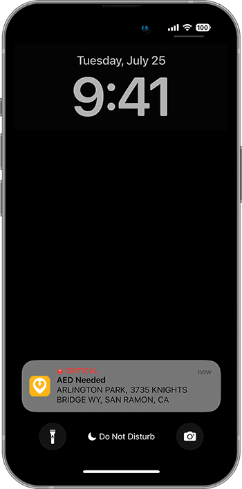 PulsePoint AED-needed alert lockscreen