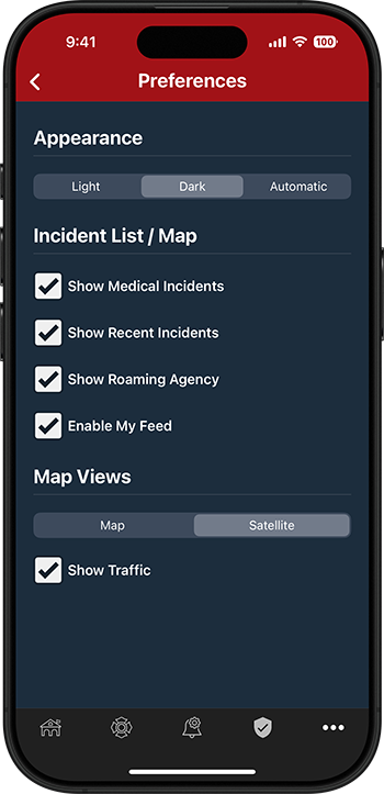 PulsePoint Respond Dark Appearance Control