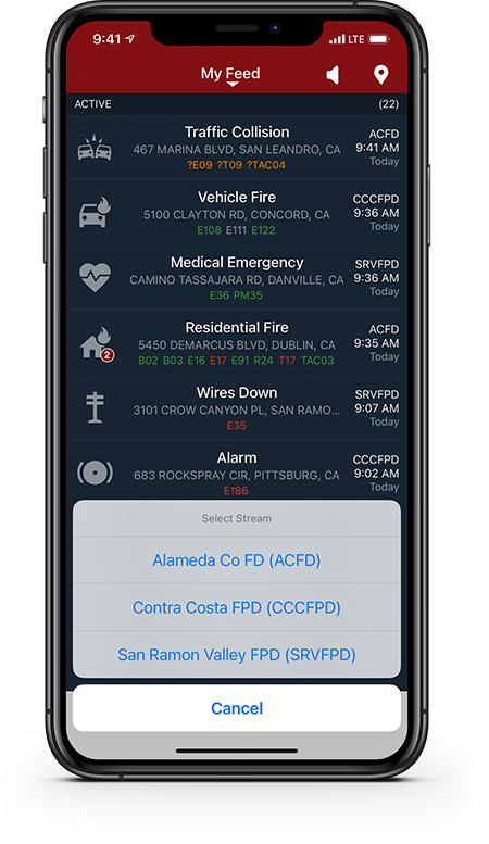 PulsePoint Respond My Feed Incident List w/Radio Channels