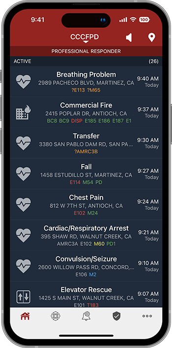 PulsePoint Respond Professional Responder Pro Incident List