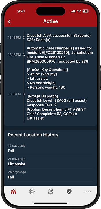 PulsePoint Respond Recent Location History