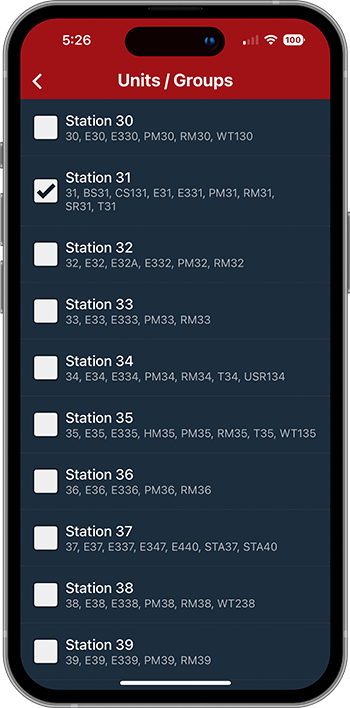 PulsePoint Respond VR Pro Unit Group Notification Selection