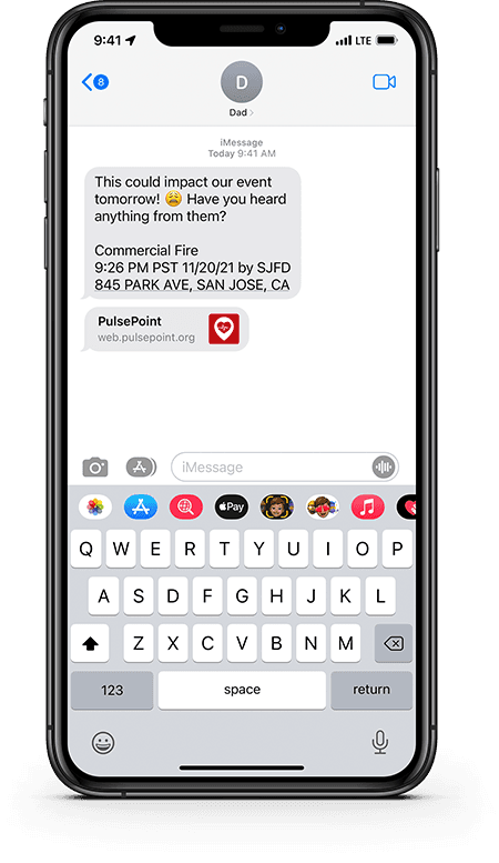 PulsePoint Respond Shared Incident via iMessage